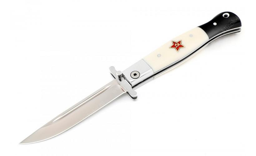 Нож складной 95х18 белый акрил с красной звездой